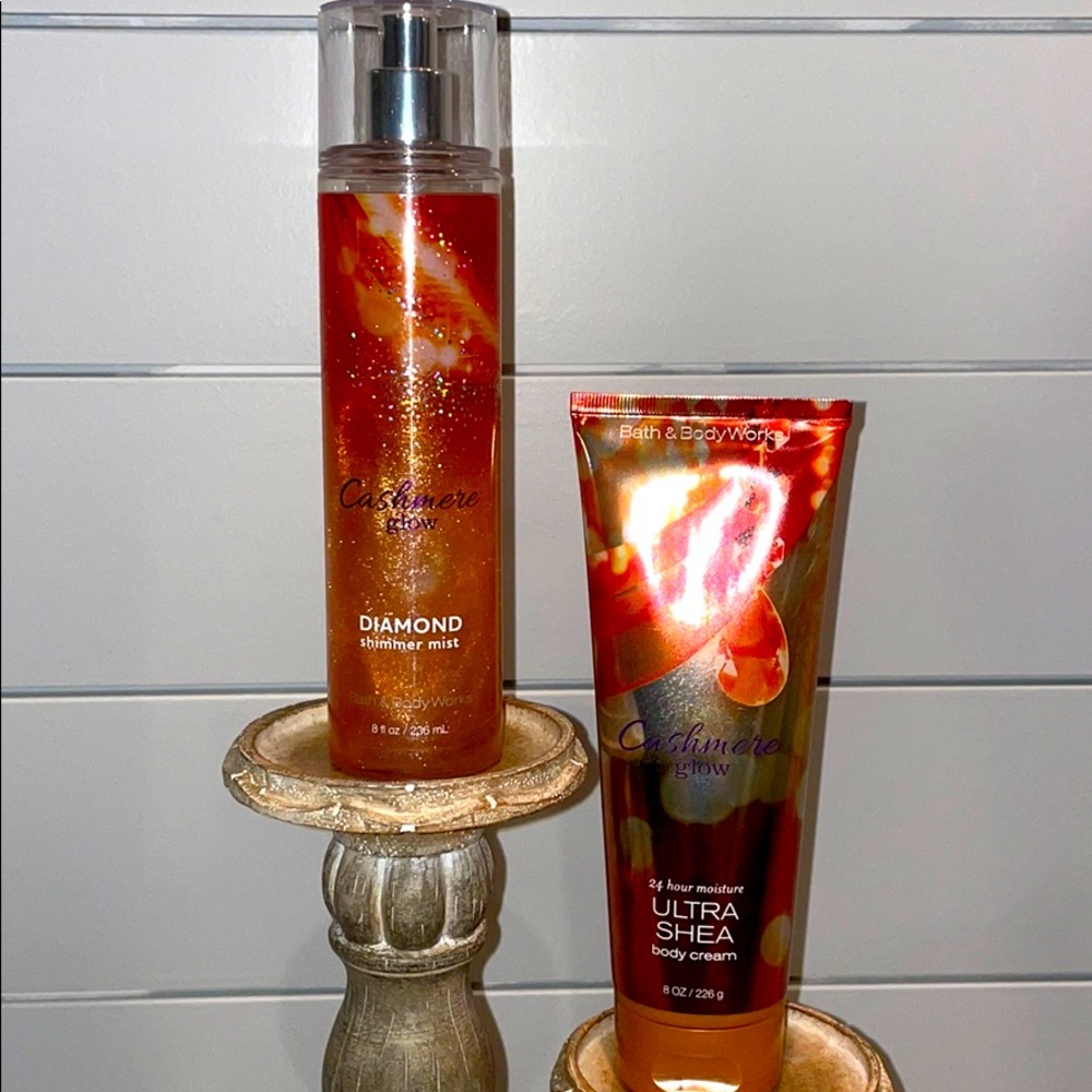 Bath and Body Works shimmer mist and body cream.